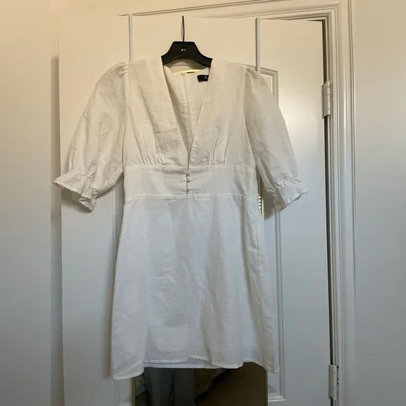 Chic White Mini Dress with Puff Sleeves - Picture 2 of 6